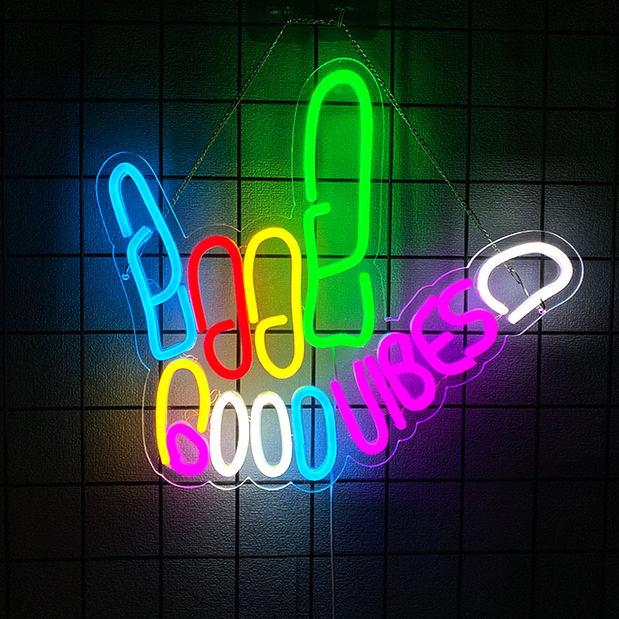 Party Games On Switch - Good Vibes Peace Hand Neon Sign